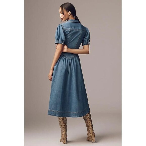 Pilcro Short-Sleeve Denim Midi Shirt Dress 22W PLUS SIZE - Picture 3 of 3